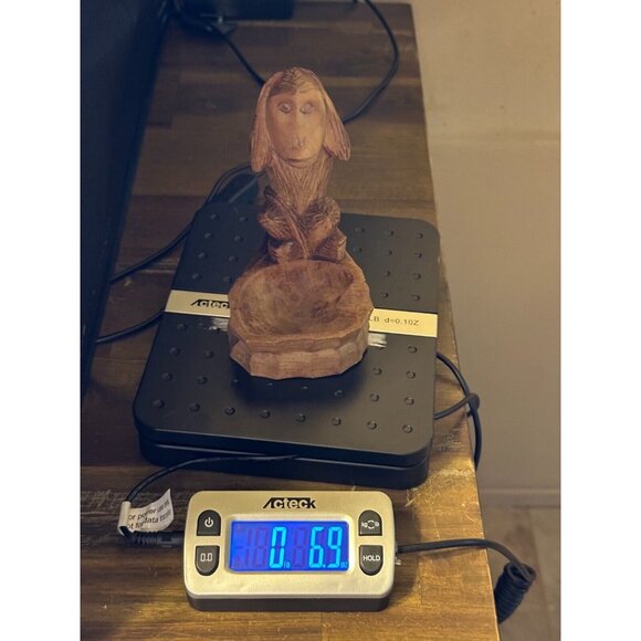 Vtg Wooden Hand Carved Monkey Ashtray Hear No Evil Sitting Statue Cigar Wood HTF - Picture 8 of 8